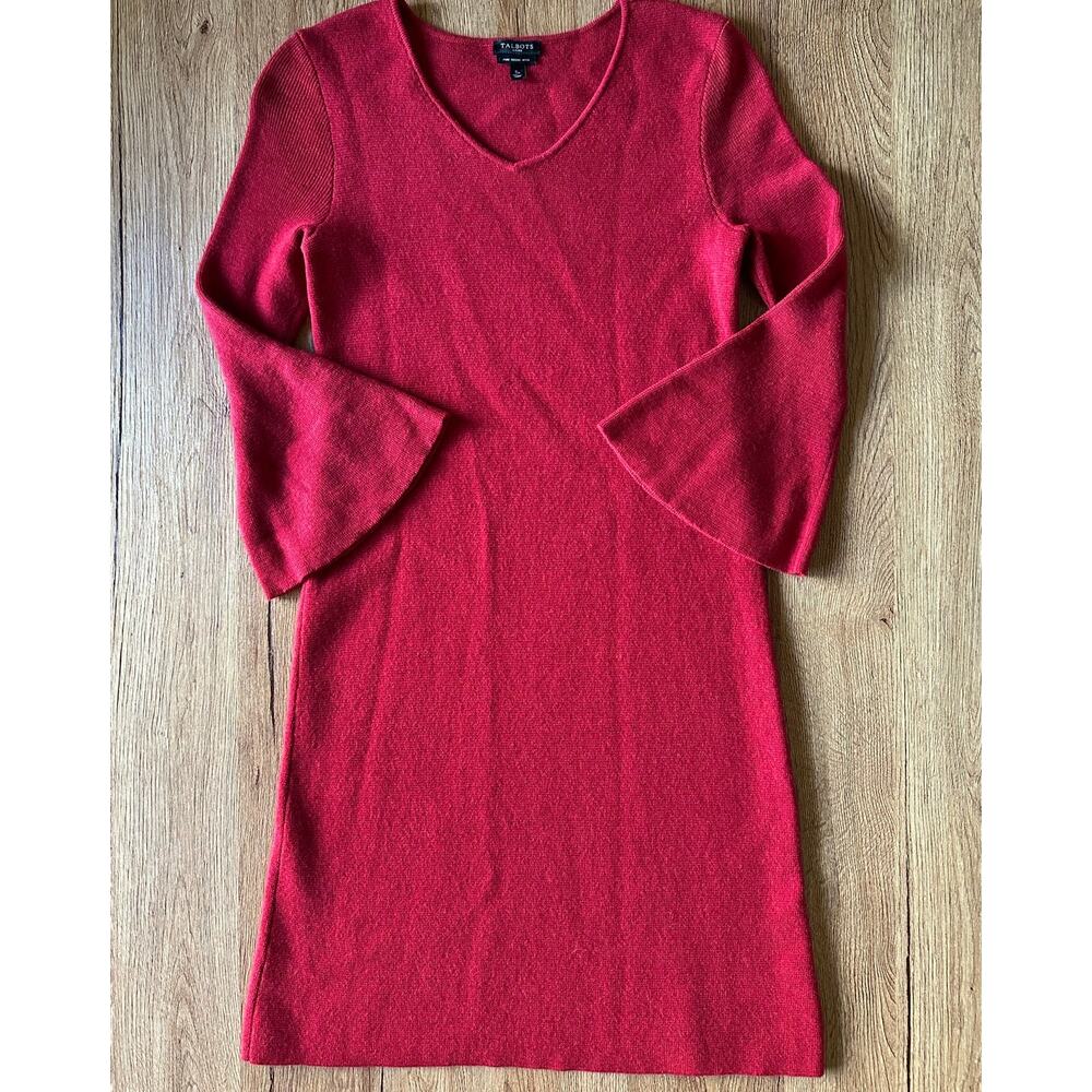 Talbots Petites Pure Merino Wool Red Sweater Dress Size Small Petite